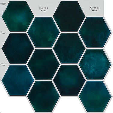 CRE8TIVE 16 Sheets Hexagon Peel and Stick Tiles Backsplash for Kitchen 12x12 Self Adhesive Emerald Green 3D Wall Panels for Bathroom Laundry Room