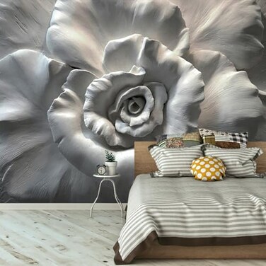 GLWYHY 3D Visual Dark Grey White Rose Mural Beautiful Viewing Bedroom Decorated with Floral Wallpaper NonselfAdhesive Wall Stickers