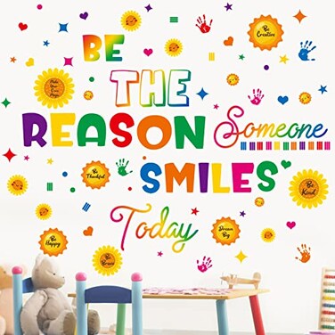 Leinuosen Kids Wall Decals Classroom Colorful Inspirational Decals Daycare Playroom Wall Decor Motivational Positive Saying StickerBe the Reason
