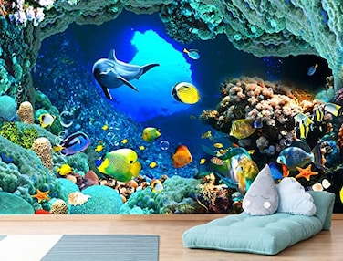 Reyhui Undersea World Wall Mural Ocean Fish Mural Wallpaper Wall Decor for Living Room Bedroom Dining RoomNot SelfAdhesive