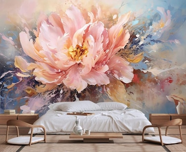 Wmjurel Pink Peony Background Oil Painting Floral Texture Mural Modern Wallpaper Large Wall Background PaintingNonselfAdhesive