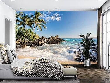 YQWDMX Beach Coconut Tree Natural Scenery Landscape Wallpaper for Bedroom Not Peel and Stick