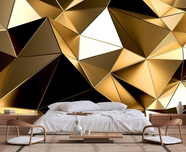 Wmjurel Golden 3D Geometric Lines Wallpaper for Large Background Wall murals for Sofa Background Wall TV Background WallNonselfAdhesive