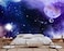 Wmjurel Blue and Purple Starry Sky Wallpaper Full Moon and Stars Shining Mural Large Wall Background MuralNonselfAdhesive