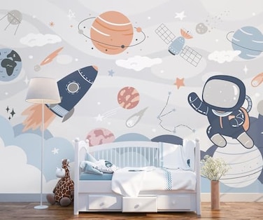 YQWDMX Nursery Cartoon Space Planet boy Childrens Room Wallpaper XT12 S 100 x 65