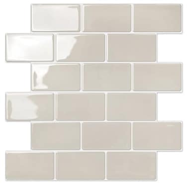STICKGOO Peel and Stick Backsplash Subway Tiles 10 Sheets of 12 x 12 3D Adhesive Peel and Stick Tile Backsplash for Kitchen Bathroom Wall Tile Thicker Design Light Gray Beige