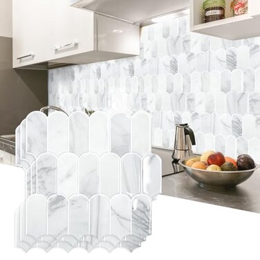 Vamos Tile Upgraded Thicker Design Peel and Stick Backsplash Tile 10Sheet Statury White with White Grout Self Adhesive Vinyl Wall Tiles Stick on Backsplash for Kitchen BathroomRVPantry