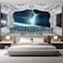 FLFK 3D Spaceship Peel and Stick Wall Murals 787x59Universe Outer Space SelfAdhesive Wallpaper Large Poster Science Explore Station Painting Sticker for Kids Bedroom Decor