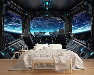 MFWFM Outer Space Views from The Spaceship Wall Mural Wallpaper for Bedroom Living RoomNot Peel n Stick