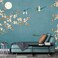 MFWFM Spring Flowers Bird Wallpaper Chinoiserie Tree Wall Mural Blue Background Wall Decals Not Peel n Stick