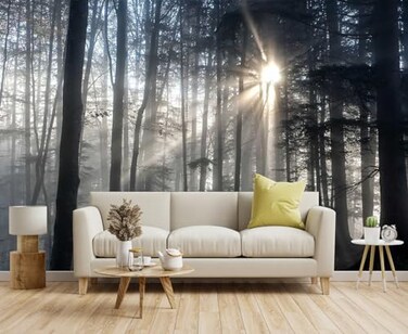 Toolhom Misty Forest Mysterious Sunrise Mural Forest Wallpaper Decorative Painting for Living Room Bedroom Dining Room DecorationNonselfAdhesive