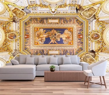 Reyhui Gold Jesus Christ Religious Fine Decorative Wall Mural for Interior Ceiling and Backdrop MuralsNot Peel and Stick