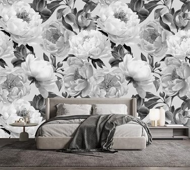 YQWDMX Gray Peony Bedroom Wallpaper Mural Mural50 M 140 Wx102 HNot Peel and Stick