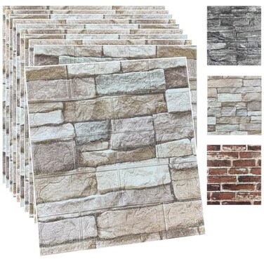 YU LI 3DH 10PCS 3D Wall Panels Peel and Stick Foam 3D Brick Wallpaper Peel and Stick Faux Stone Wall Panel SelfAdhesive Wallpaper 10PCS Rock Color