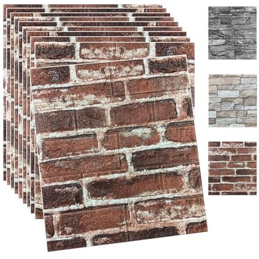 YU LI 3DH 20PCS 3D Wall Panels Peel and Stick Foam 3D Brick Wallpaper Peel and Stick Red Faux Stone Wall Panel SelfAdhesive Wallpaper 20PCS Red