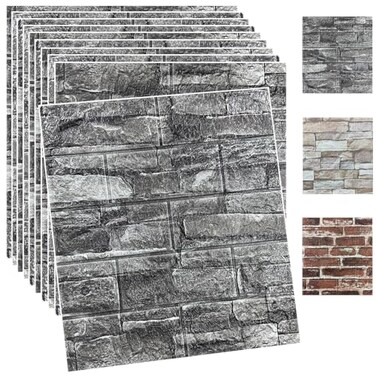 YU LI 3DH 20PCS 3D Wall Panels Peel and Stick Foam 3D Brick Wallpaper Peel and Stick Black Faux Stone Wall Panel SelfAdhesive Wallpaper 20PCS Black