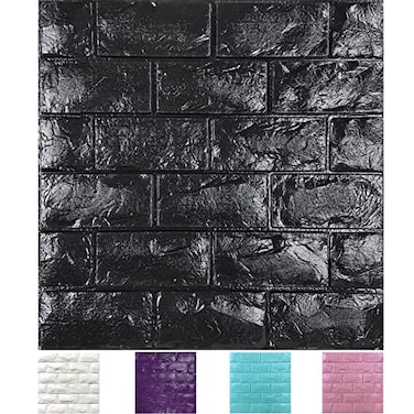 Yutianli 30PCS 3D Wall Panels Peel and Stick Faux Brick Wallpaper Black Self Adhesive Foam Brick Paneling Faux Stone Wall Panels 30PCS Black