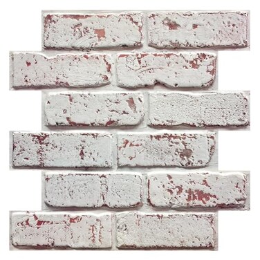 COMSTICKC 3D Whitewash Brick Wall Panel Peel and Stick10 Pcs of 12X12 Small Size Thin PVC Fake Brick Self Adhesive Brick Backsplash Faux Brick Paneling for Interior Wall Decor