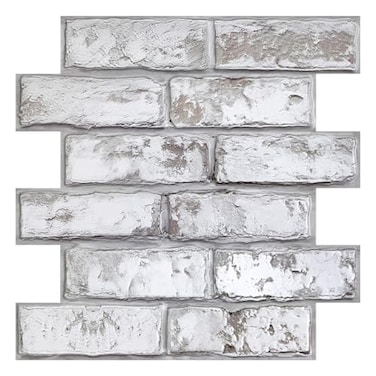 COMSTICKC 3D Faux Brick Wall Panel Peel and Stick 10 Pcs of 12X12 Not Real Brick Small Size UltraLight PVC Fake Brick Wall Stickers Decorative Tiles Backsplash Retro Gray White Paintable