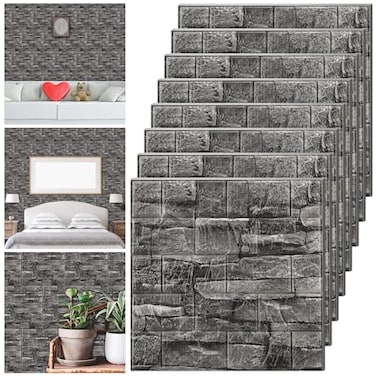 Tinlade 30 Pcs 2881 Sq ft 3D Wall Panels Peel and Stick Foam Brick Wallpaper Printable Faux Brick Wall Panels Decorative Self Adhesive Tiles WaterproofRock Black