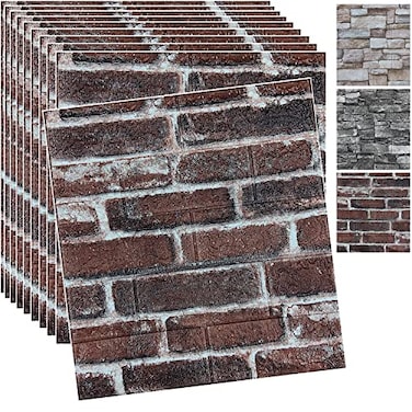 YLL YLL 20PCS 3D Wall Panels Peel and Stick 3D Brick Wallpaper Peel and Stick Faux Stone Wall Panel Foam Brick SelfAdhesive Wallpaper Red20pcs
