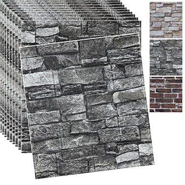 YLL YLL 20PCS 3D Wall Panels Peel and Stick 3D Brick Wallpaper Peel and Stick Faux Stone Wall Panel Foam Brick SelfAdhesive Wallpaper Black 20pcs