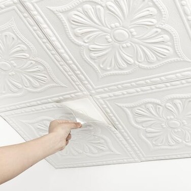 Dureidos Ceiling Tiles Ceiling Tiles Peel and Stick Foam 16 Pcs Covered 21 SqFt 3D Wall Panels Peel and Stick Easy to Use and Cut for Ceiling and Interior Wall Decor Plain White138 x 138 inch