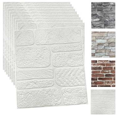 YU LI 3DH 3D Wall Panels Peel and Stick Faux Stone Wall Panel White 20Pack Faux Brick SelfAdhesive Wallpaper 3D Foam Brick Wallpaper