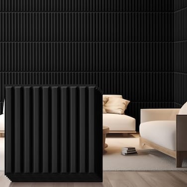Nuanchu 32 Pcs 3D Wall Panels for Interior Wall Decor 12x12 Fluted Textured Black Accent Tiles Waterproof Paintable for Living Room TV Background Bedroom Bathroom Gaming Room 32 Sq ft Coverage