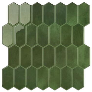 WalDecoo Peel and Stick Tile for Kitchen Thicker Design 3D Self Adhesive Long Hexagon Wall Tile Backsplash Green 10Sheet 12x12 Stick on Tiles Peel and Stick Wall Tiles for Kitchen