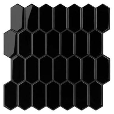 WalDecoo Peel and Stick Tile for Kitchen Thicker Design 3D Self Adhesive Long Hexagon Wall Tile Backsplash Black 10Sheet 12x12 Stick on Tiles Peel and Stick Wall Tiles for Kitchen