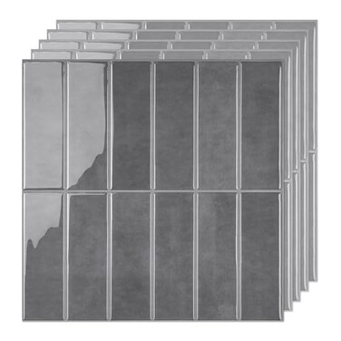 SELECT LIGHTING 5 Pack Peel and Stick Backsplash Subway Tiles Extra Thick 3D Wall Panels Heat Water Resistant Easy DIY Kitchen Bathroom Laundry Fireplace Rental Home Wall Dcor 12 x 12 in Gray
