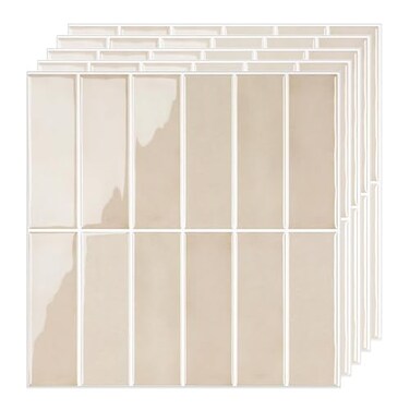 SELECT LIGHTING 5 Pack Peel and Stick Backsplash Subway Tiles Extra Thick 3D Wall Panels Heat Water Resistant Easy DIY Kitchen Bathroom Laundry Fireplace Rental Home Wall Dcor 12 x 12 in Almond