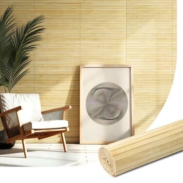 AMZDEPOT Natural Bamboo Wall Panel for Interior Wall Decor Renewable Pole Wrap Wainscoting Paneling for Wall Ceiling Furniture Cabinet Office 12 x 96 Inch Raw