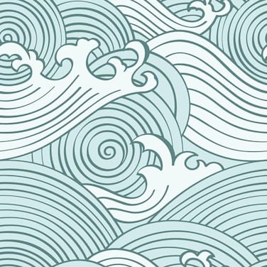 RoomMates RMK11902RL Teal and White Asian Waves Peel and Stick Wallpaper Teal Roll