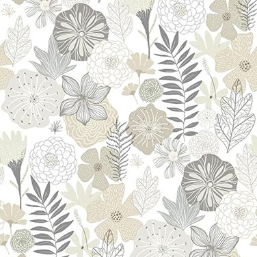 RoomMates RMK11326WP Beige Perennial Blooms Peel and Stick Wallpaper Roll Beige