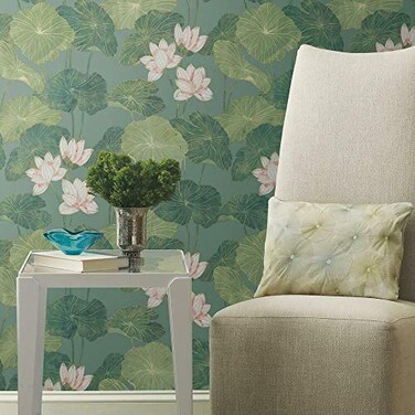 RoomMates RMK11436WP Blue Green Lily Pad Peel and Stick Wallpaper Roll BlueGreen