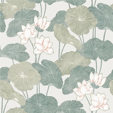 RoomMates Beige and Green Lily Pad Peel and Stick Wallpaper Vinyl 205in x 165ft