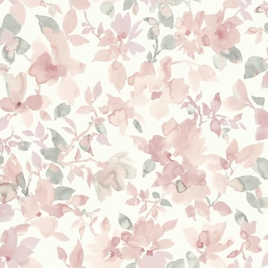 RoomMates RMK11702WP Pink and Green Watercolor Floral Peel and Stick Wallpaper