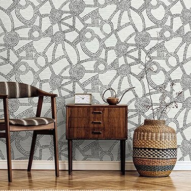 RoomMates RMK12235PL Nikki Chu White and Black Amhara Peel and Stick Wallpaper Roll WhiteBlack