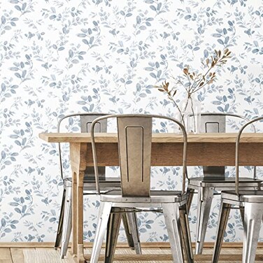 RoomMates RMK12273PL Dancing Leaves Peel and Stick Wallpaper Blue White