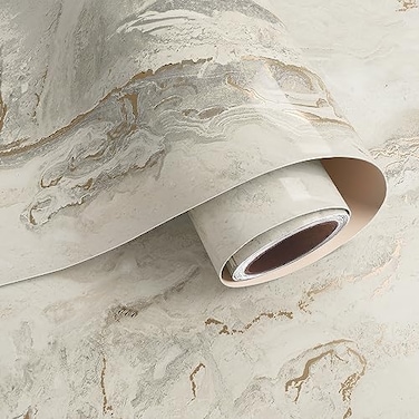 VaryPaper 157x787 Glossy Marble Wallpaper BeigeGreyGold Peel and Stick SelfAdhesive Thick Durable Removable Waterproof for Countertops Kitchen Bathroom Desk DIY Projects