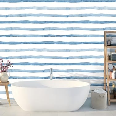 HAOKHOME Blue Wallpaper Peel and Stick Wall Paper Striped Coastal Boho Removable Indigo BlueWhite Vinyl Self Adhesive for Bathroom Decor 177in x 328ft