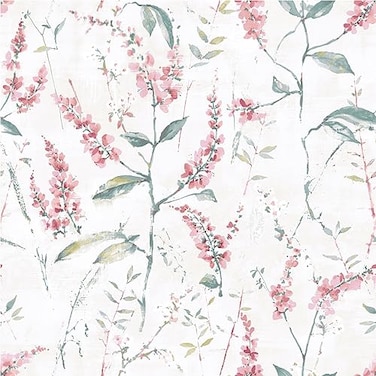 RoomMates RMK11452WP Pink Floral Sprig Peel and Stick Wallpaper Pink