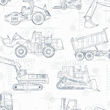 York Wallcoverings KS2350 Construction Blueprint WaterActivated Removable Wallpaper Blue Spray with Water and Hang Ultra Easy