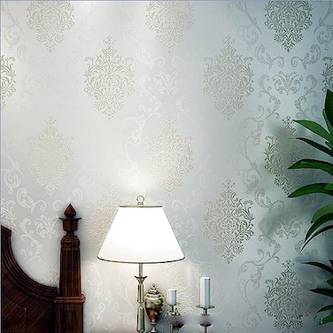 Q QIHANG European Style 3D Damask Pearl Powder NonWoven Wallpaper Roll Cream Color 053m x 10m53