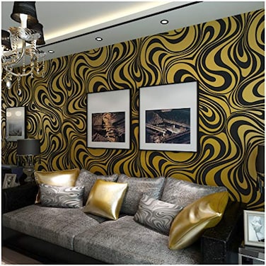 Q QIHANG QIHANG Modern Abstract Curve 3D Wallpaper Roll Mural Papel De Parede Flocking for Striped BlackGold Color QhWallpaper 07m x 84m588