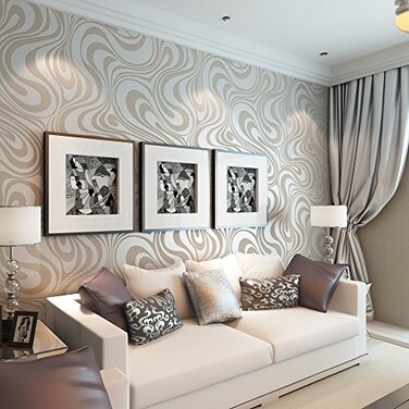Q QIHANG QIHANG Modern Abstract Curve 3D Wallpaper Roll Mural Papel De Parede Flocking for Striped CreamWhiteSilver Color 07m x 84m588SQM