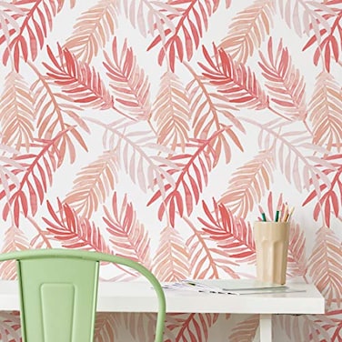 Flipside Pink and Peach Palm Leaves Peel and Stick Removable Wallpaper Each Roll is 18 ft Long x 18 in Wide Safe for Walls Easy to Apply Easy to Remove