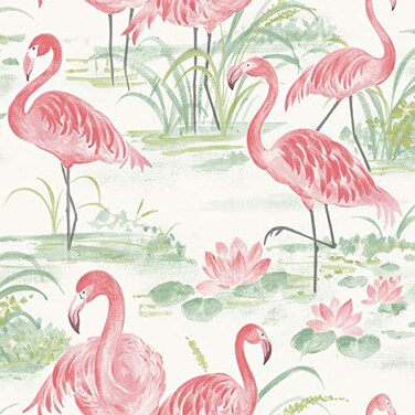 NuWallpaper Flamingo Beach Peel Stick Wallpaper Pink Tropical SelfAdhesive 205in x 18ft
